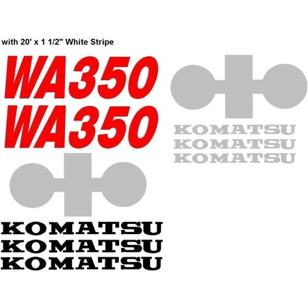 Aftermarket Decal Set with White Stripe for Komatsu Wheel Loader WA350 w 20' x 1 12 KOMWA350WSDECALSET